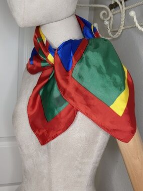 Vintage 80s Bright Scarf Post Modernism New Wave Geometric Japan 26" Square